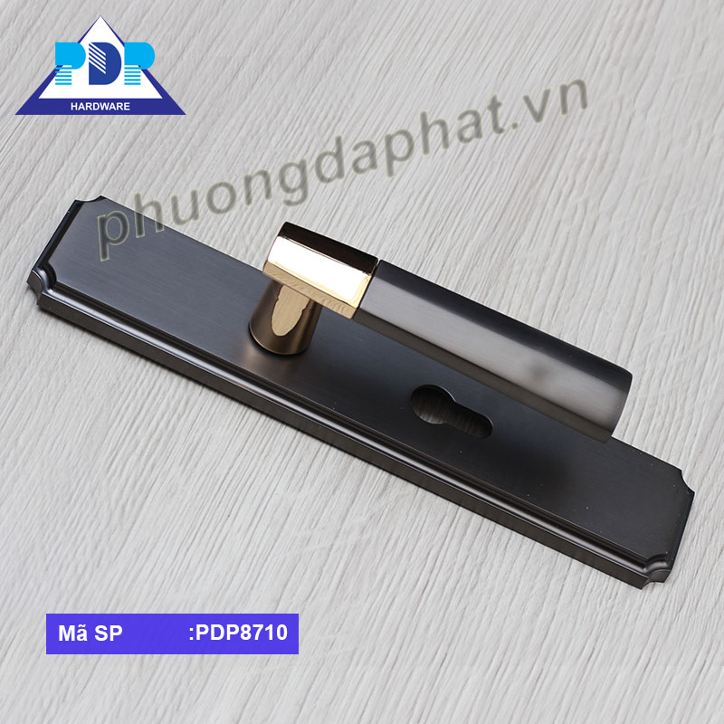 Khóa Cửa Tay Gạt mang dáng vẻ hiện đại với sự kết hợp giữa màu vàng bóng và xám tạo sự thanh lịch cho tổng thể.
