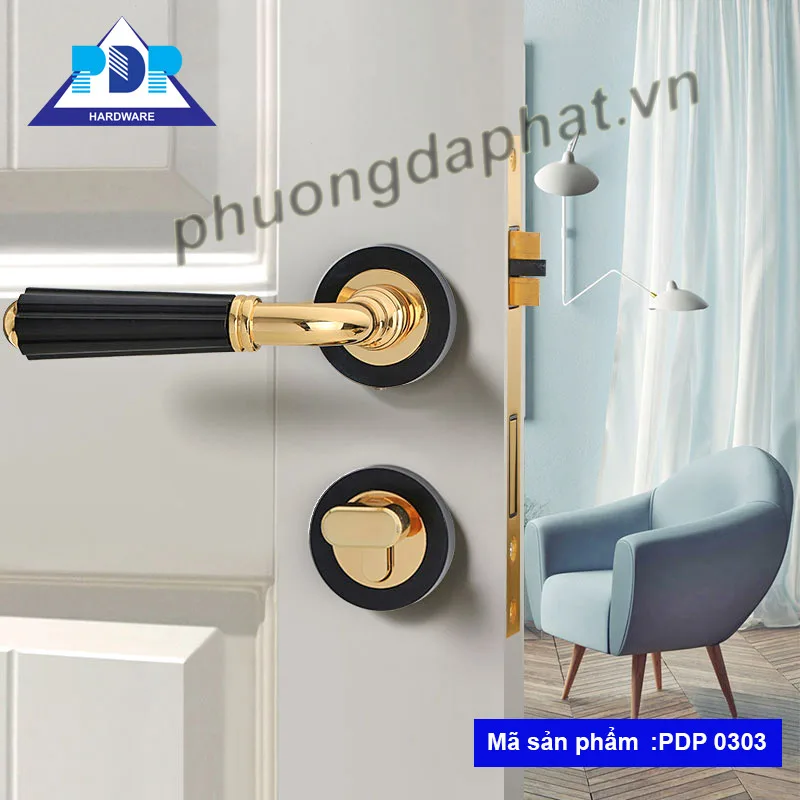Khóa cửa cao cấp PDP0303 hai màu đen vàng