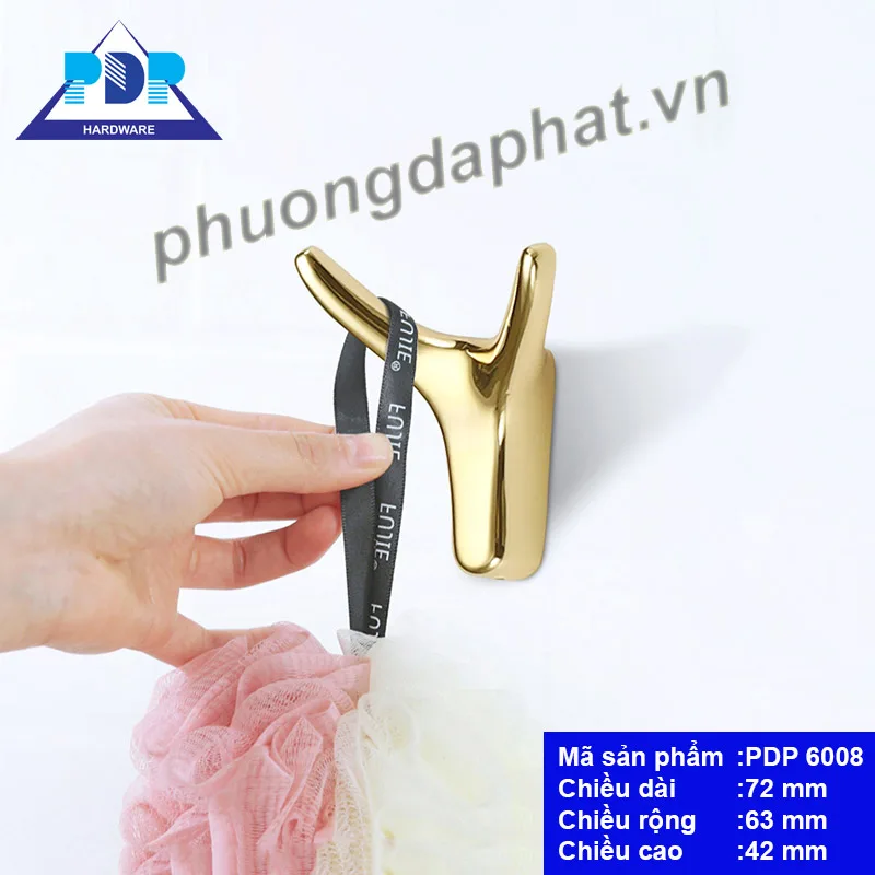 Móc treo tường hiện đại PDP6008 màu vàng bóng