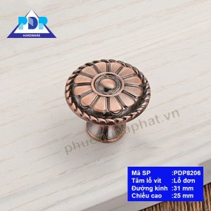 Núm Tay Nắm Tủ Cao Cấp với mặt trước tay nắm được tích hợp cách điệu bông hoa rất trang nhã