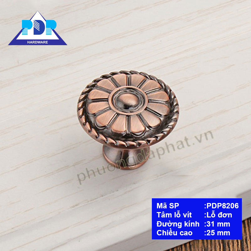 Núm Tay Nắm Tủ Cao Cấp với mặt trước tay nắm được tích hợp cách điệu bông hoa rất trang nhã