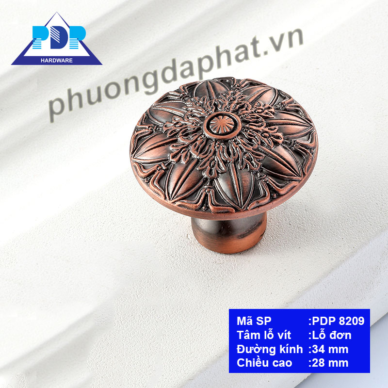 Núm Tay Nắm Tủ với mặt trước tay nắm tích hợp cách điệu bông hoa rất trang nhã