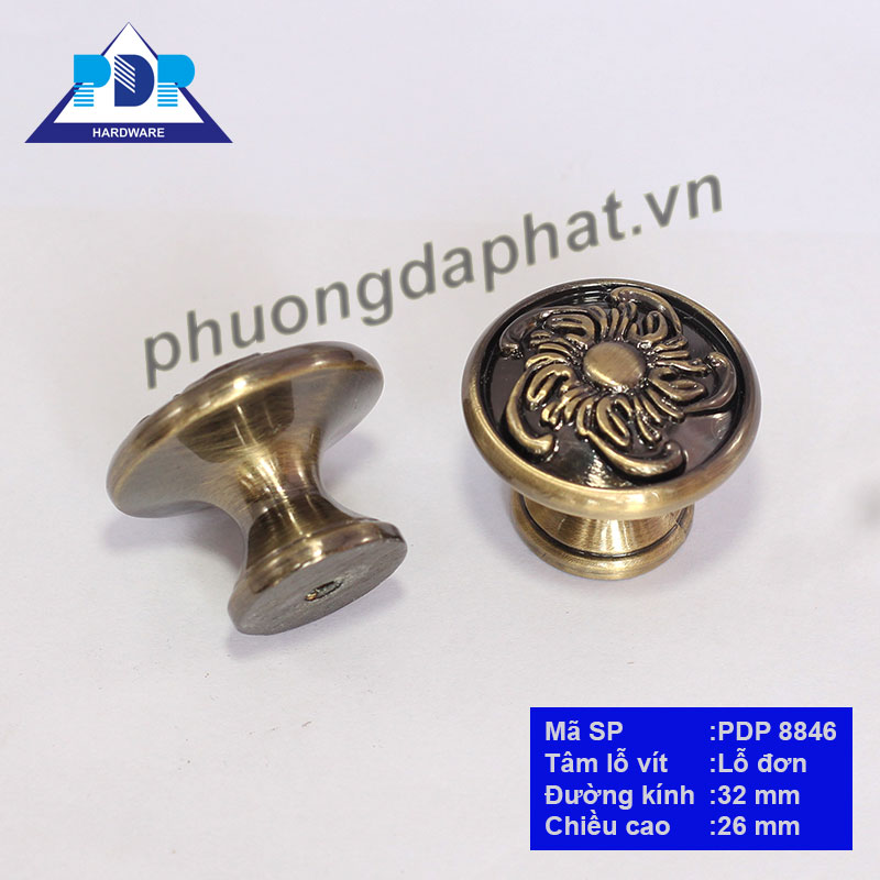 Núm Tay Nắm Tủ Cổ Điển với mặt trước tay nắm được tích hợp cách điệu bông hoa rất trang nhã