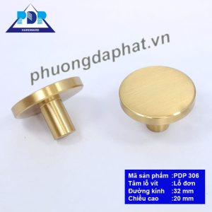 Núm Tay Nắm Tủ Hiện Đại với mặt tròn nhẵn và màu vàng xước tạo hiệu ứng bắt mắt