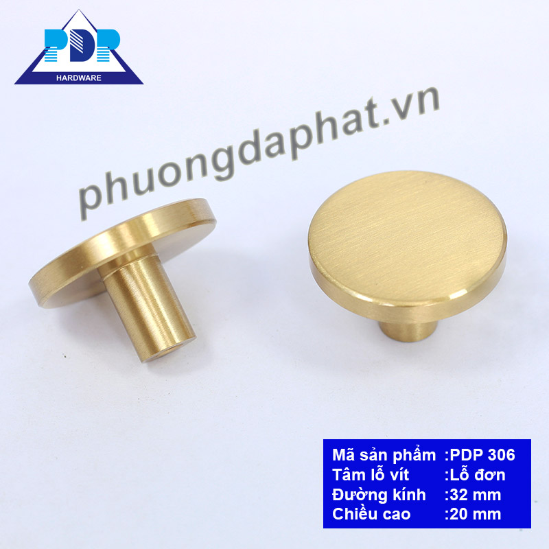 Núm Tay Nắm Tủ Hiện Đại với mặt tròn nhẵn và màu vàng xước tạo hiệu ứng bắt mắt