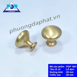 Núm Tay Nắm Tủ với mặt tròn nhẵn và màu vàng xước tạo hiệu ứng bắt mắt