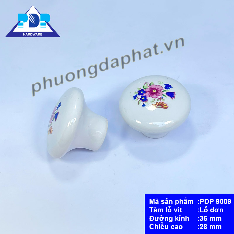 Núm Tủ Gốm Sứ với mặt trước tay nắm được tích hợp cách điệu bông hoa rất trang nhã