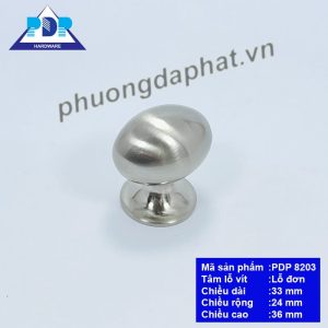 Núm Tủ Hình Oval với mặt tròn nhẵn cùng màu bạc xước tạo hiệu ứng bắt mắt