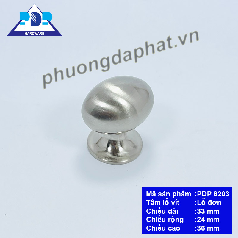 Núm Tủ Hình Oval với mặt tròn nhẵn cùng màu bạc xước tạo hiệu ứng bắt mắt