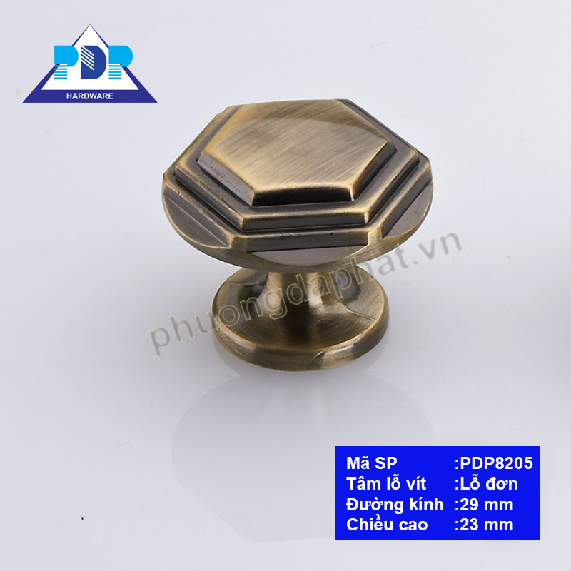 Núm Tủ Hợp Kim Kẽm với thiết kế những khối ngũ giác chồng xếp lên nhau cùng màu nâu bóng