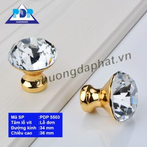 Núm Tủ hiện đại với màu vàng bóng được đính một viên đá mô phỏng kim cương ngay trung tâm tay tủ
