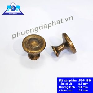 Núm Tay Nắm Tủ PDP8890 — Hợp Kim Kẽm, 4 Màu: Đen / Bạc / Vàng Mờ / Đồng Cổ Núm tay nắm tủ màu đồng cổ PDP8890