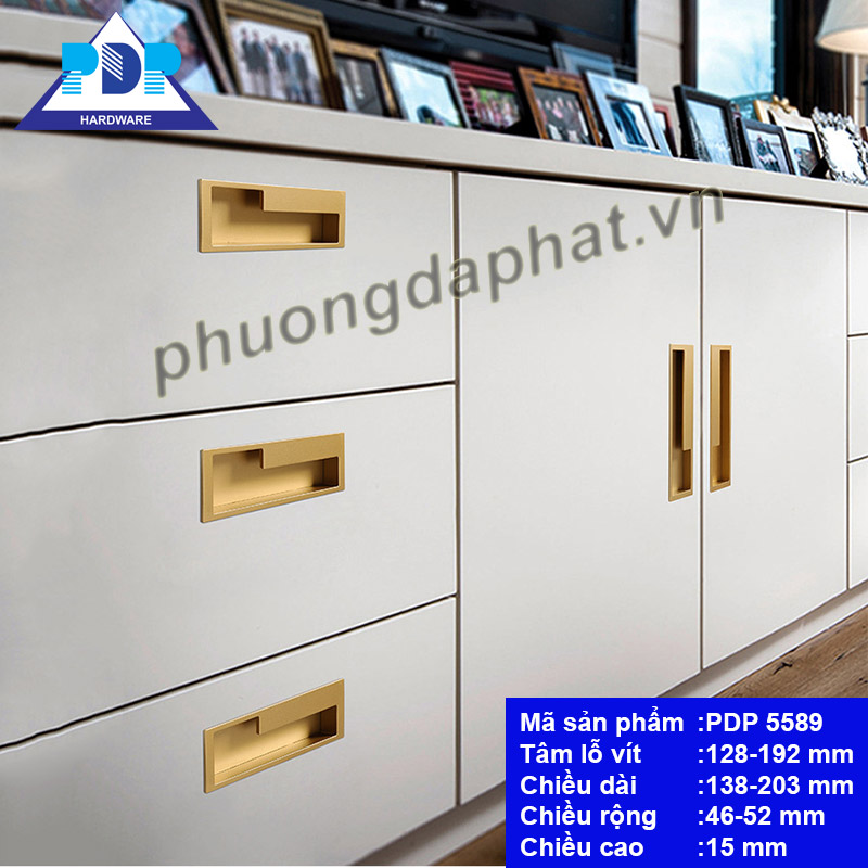 Tay Nắm Âm hình chữ nhật cắt rãnh vuông hai đầu tạo chiều sâu cho tủ