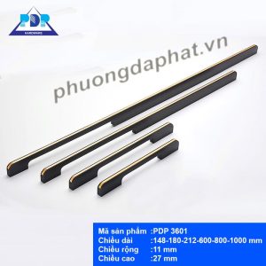 Thiết kế tay nắm tủ áo hai màu đen vàng PDP3601 nhìn từ mặt bên