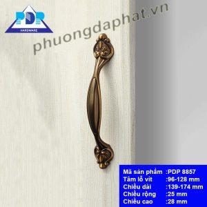 Tay Nắm Cửa Tủ Bếp Tân Cổ Điển PDP8857 — Hoa Văn Bông Hoa 4 Màu: Vàng, Đen, Bạc, Đồng Cổ Tay nắm cửa tủ bếp tân cổ điển màu đồng cổ PDP8857
