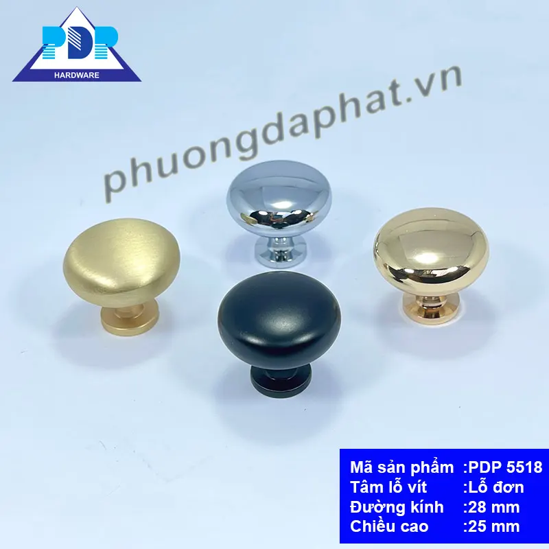 Chi tiết núm tay nắm tủ gỗ màu vàng bóng PDP5518