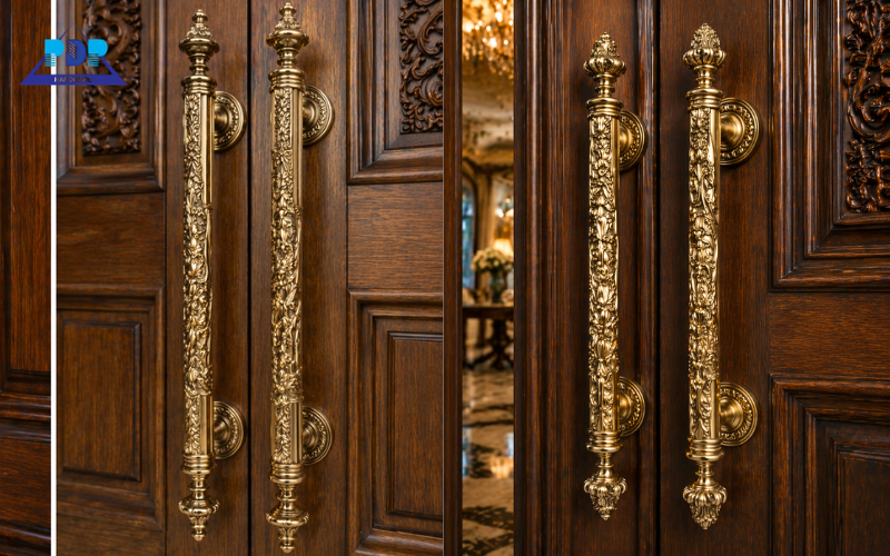 Tay nắm cửa bằng đồng dạng thanh dài cho cửa lớn